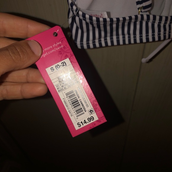 NWT Lace-up Front Bralette Bikini Top BlueStripe-S - Picture 3 of 6